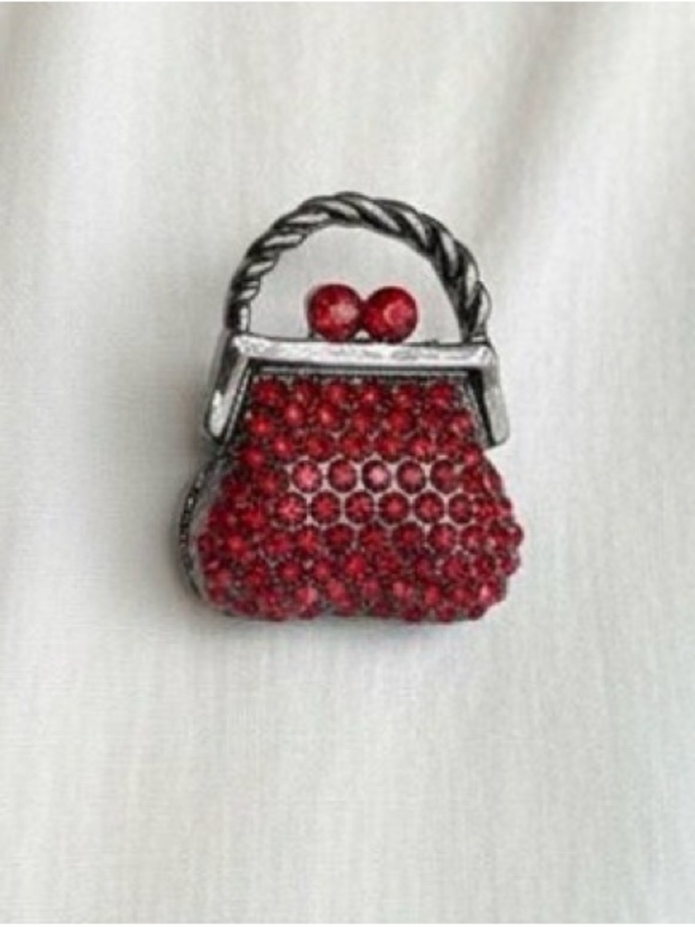 Elegant Red Crystal Purse Brooch Pin Retro Cutesy